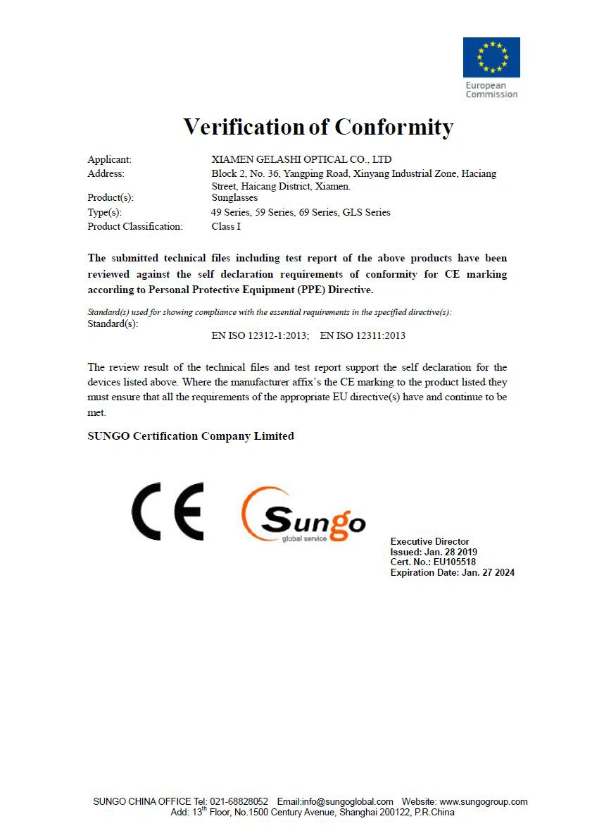 CE Verification of Conformity CE Verification of Conformity